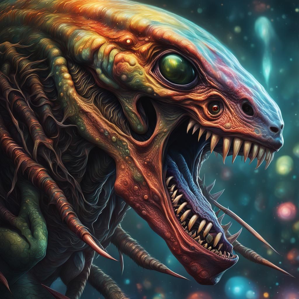Hyperrealistic Alien Creature with Sharp Teeth