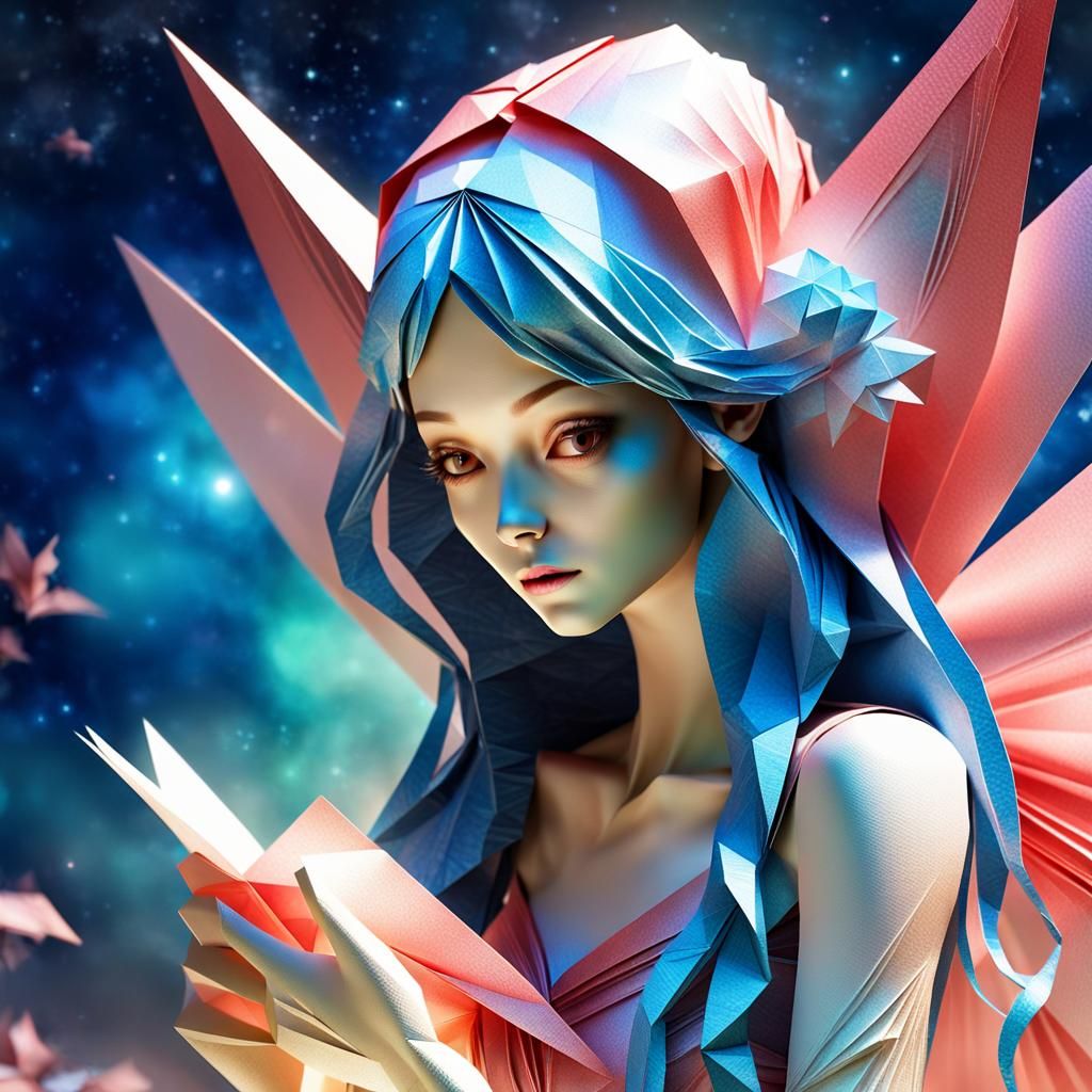 Alien Girl Origami Papercraft in 8K