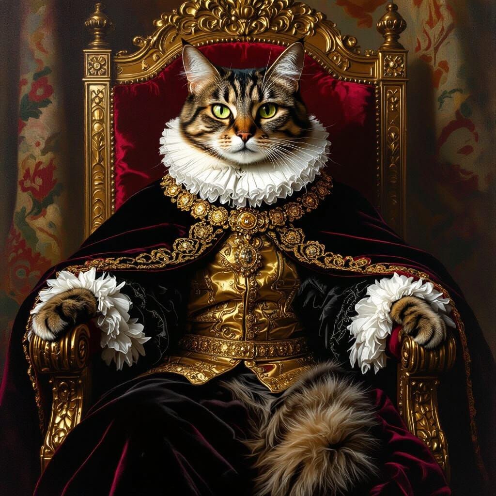 Regal Cat Portrait in Style of Spanish Masters