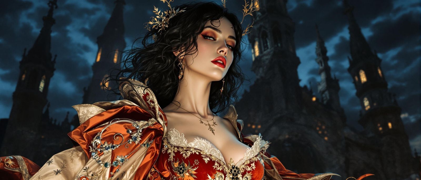 Elegant Lady in Midnight Velvet and Lace