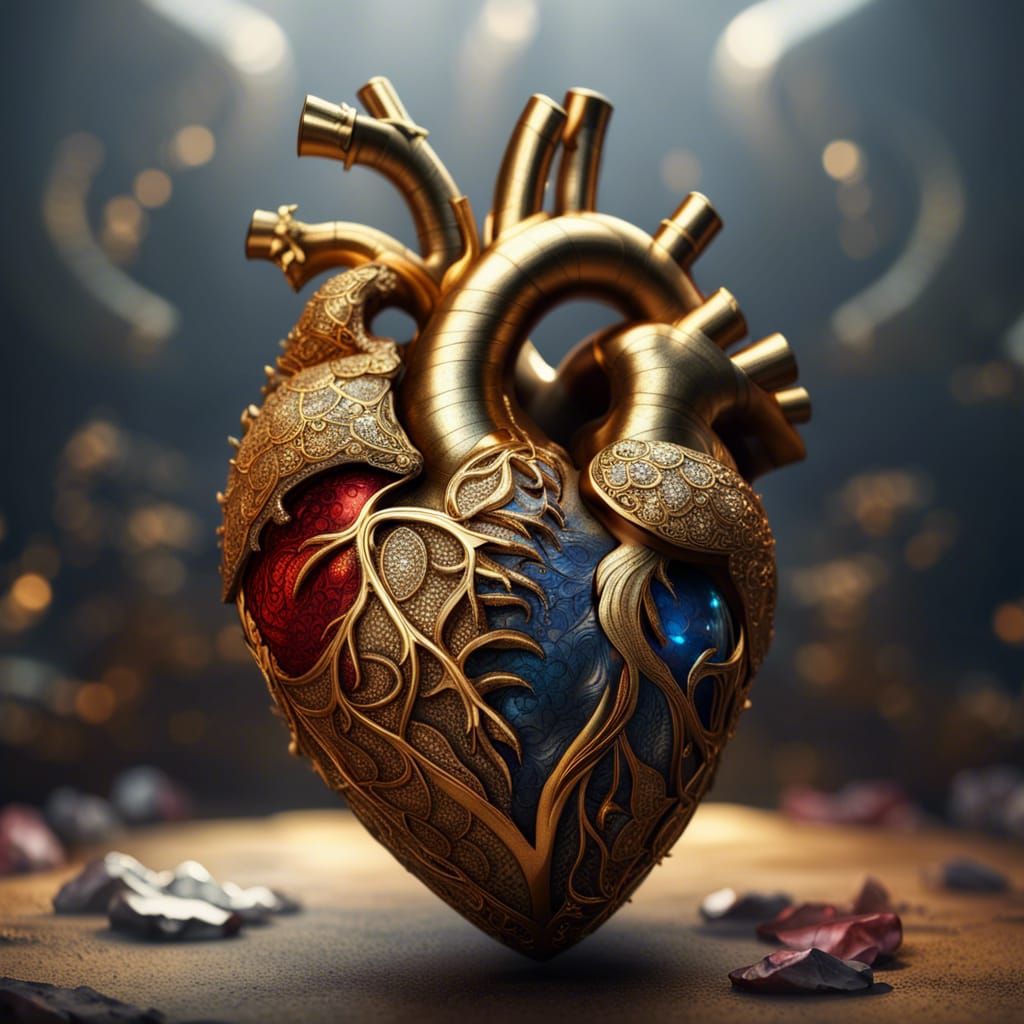 Ornate Diamond Heart with Gold Engravings