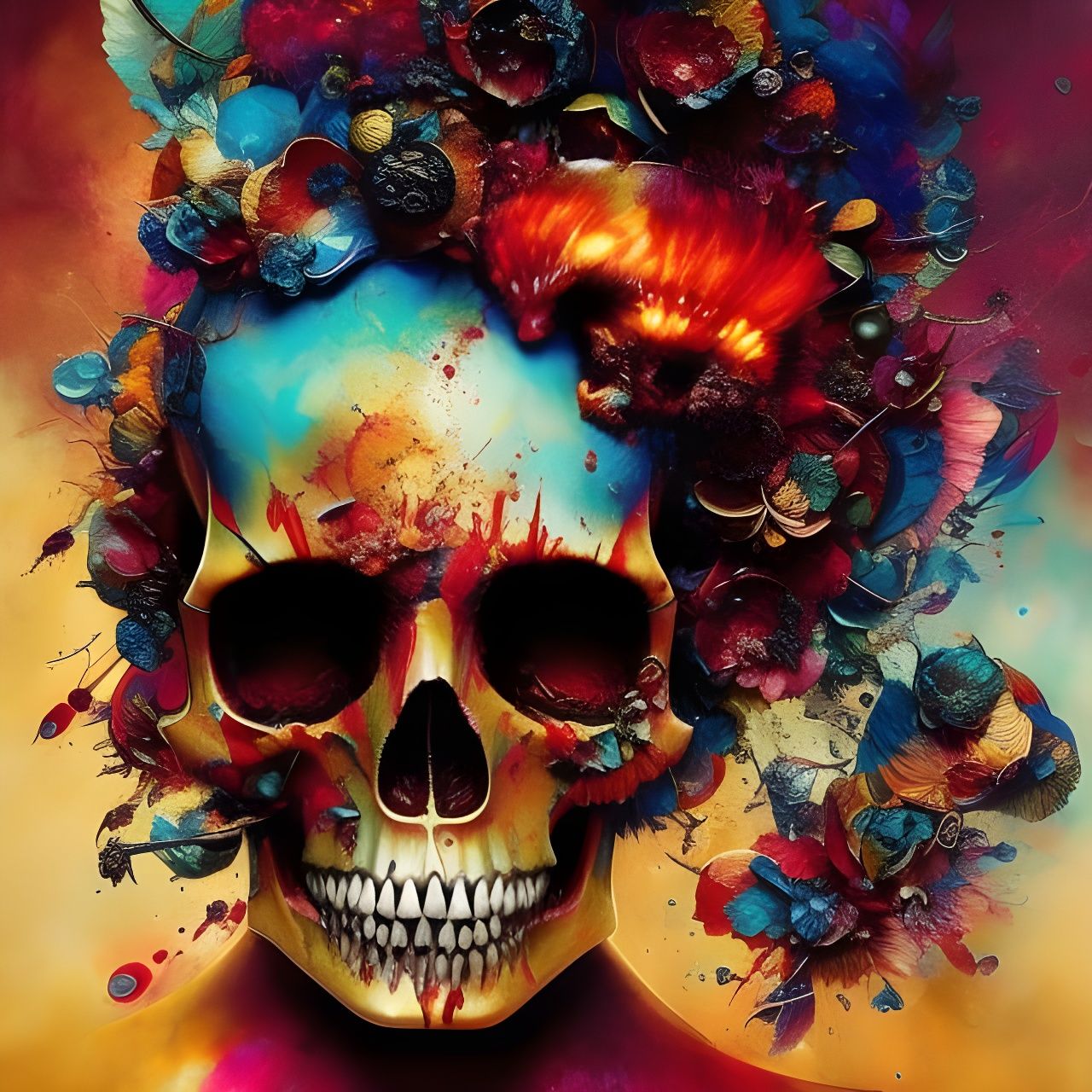 Exploding Skull Postage Stamp in Fantasycore Style