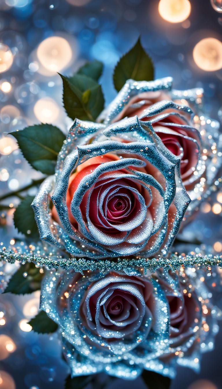 Glass Roses with Bokeh and Glitter Effects