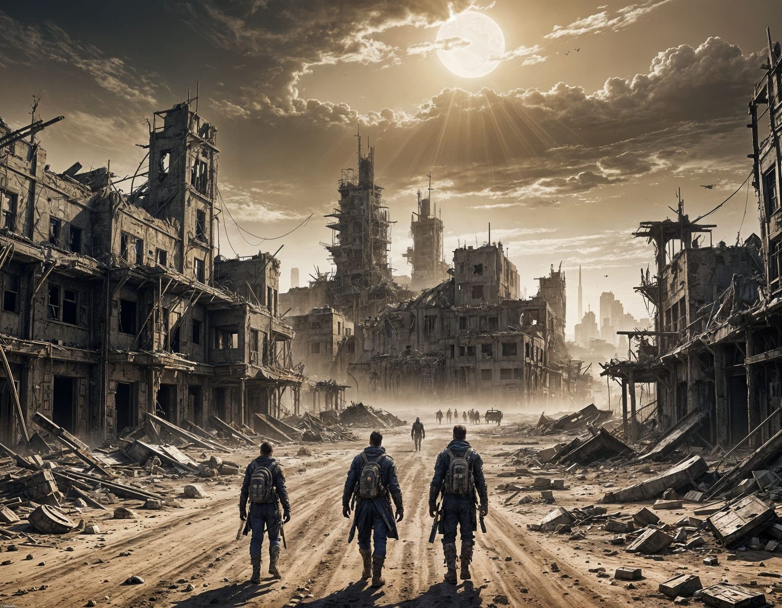 Dystopian Wasteland: Forgotten People in Desert Cityscape