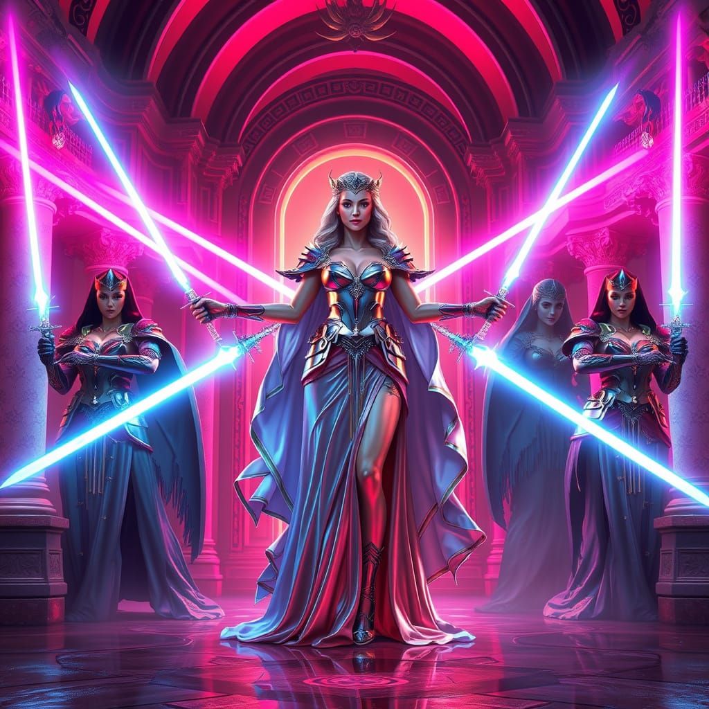 Aphrodite in Silver Armor with Star Warriors