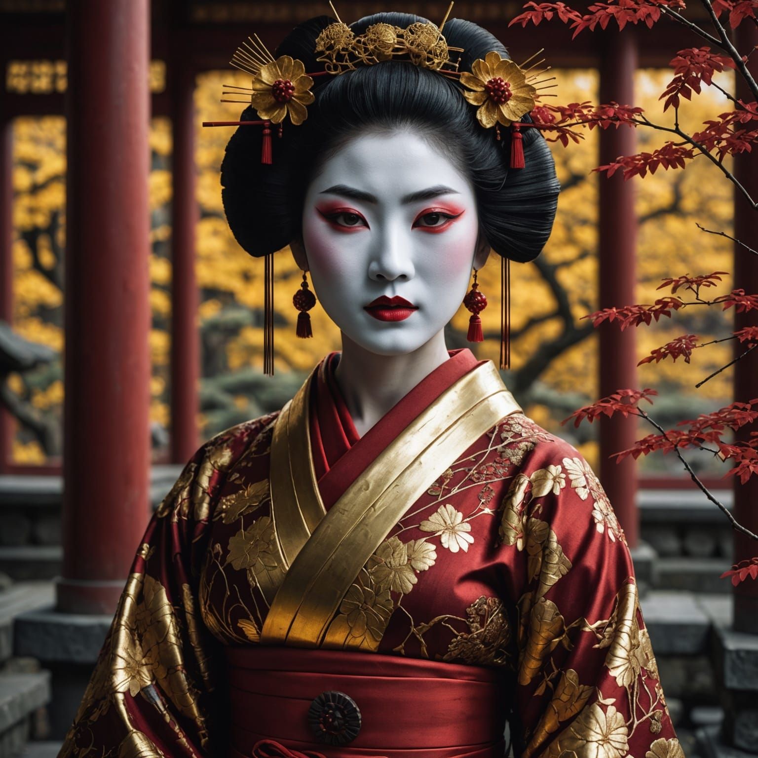 Garnet Geisha Portrait with Gold Details