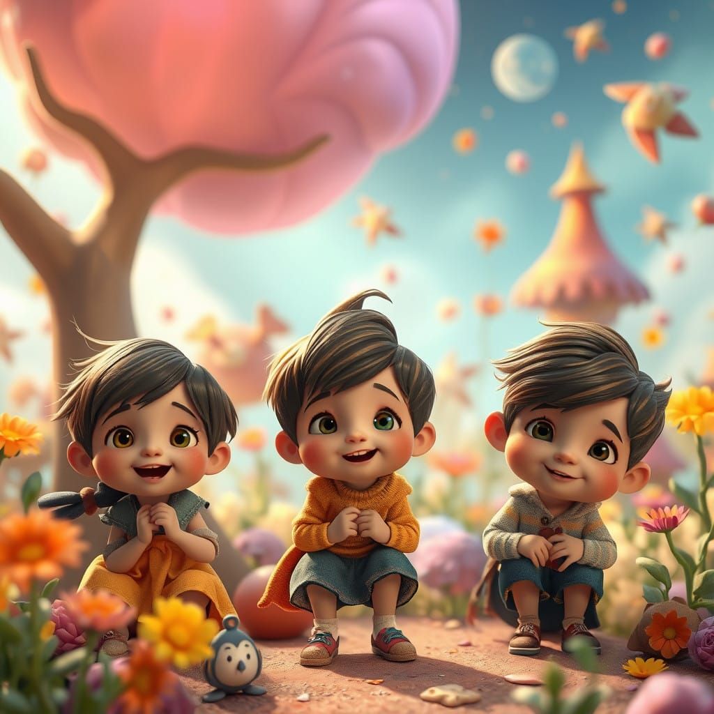 Adorable Children in Whimsical, Dreamlike Fantasy