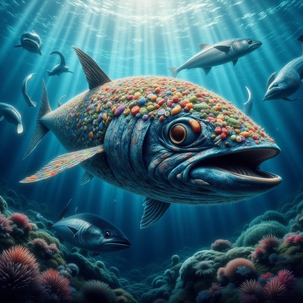 <lora:SuperHyperrealismFlx:1.0> A very large tuna fish swimm...