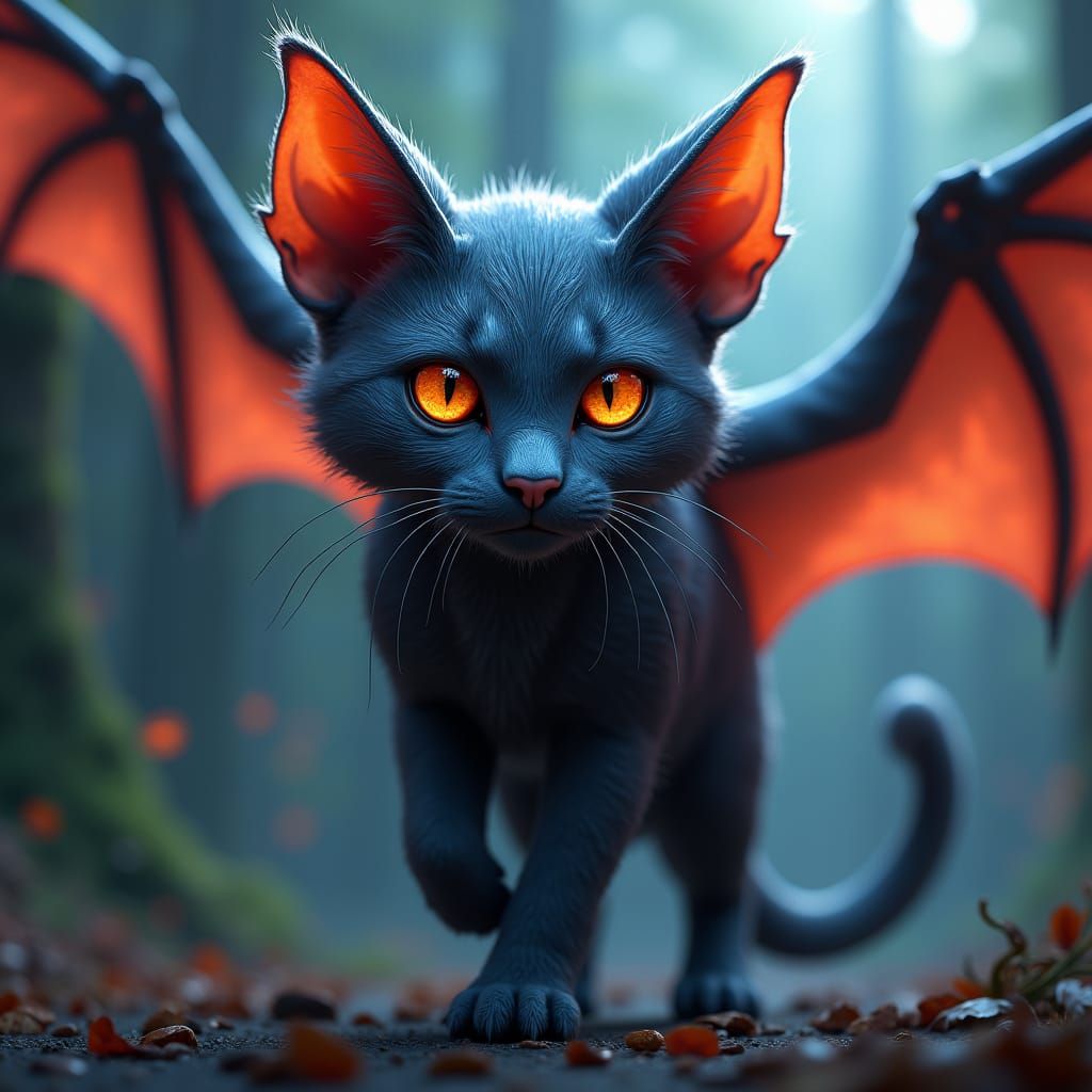 Detailed Cat-Bat Hybrid Fantasy Concept Art