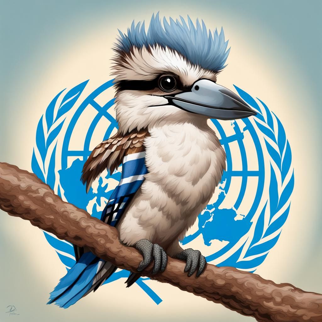 Kookaburra with United Nations Flag Image