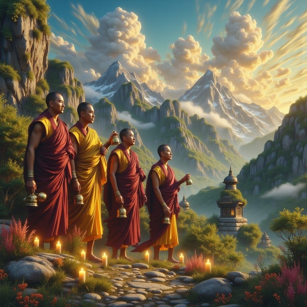 Steampunk Tibetan Monks with Singing Bells