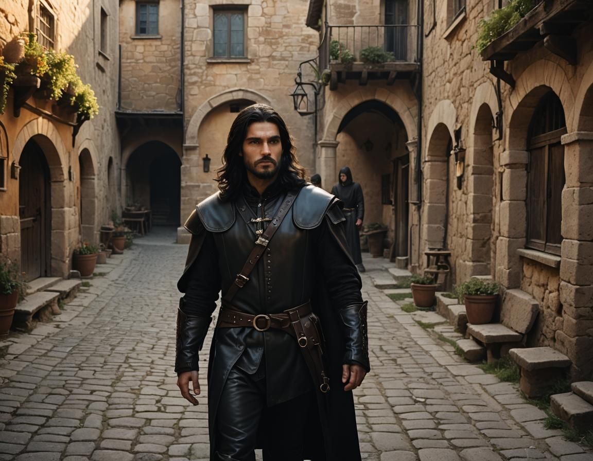 Renaissance Man in Roman Village, Cinematic Lighting