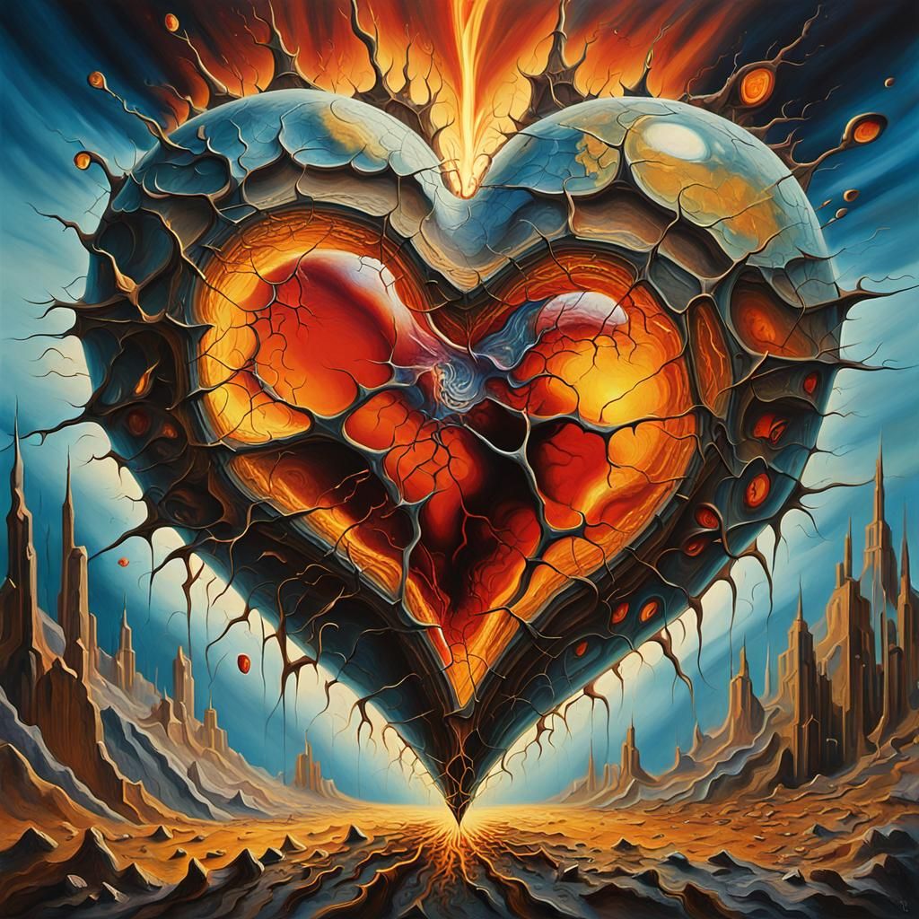Exploding Heart in Apocalyptic Surrealism