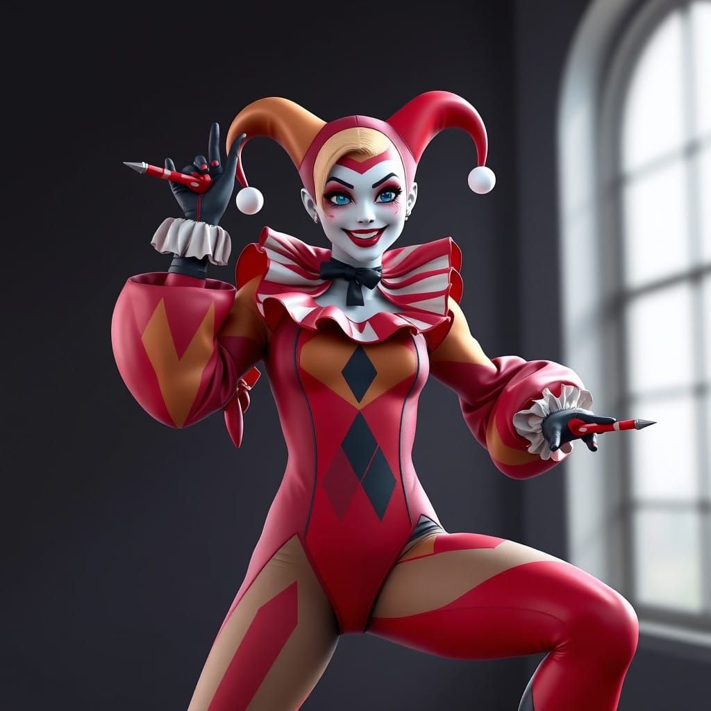 Vibrant Jester Queen in Cyberpunk Anime Style