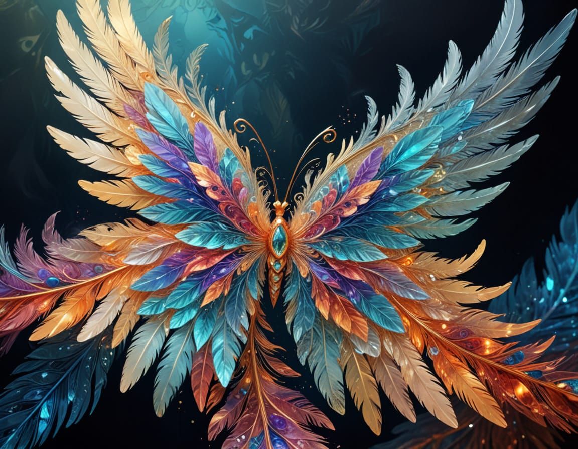 Psychedelic Wings with Crystal Feathers in Acrylic