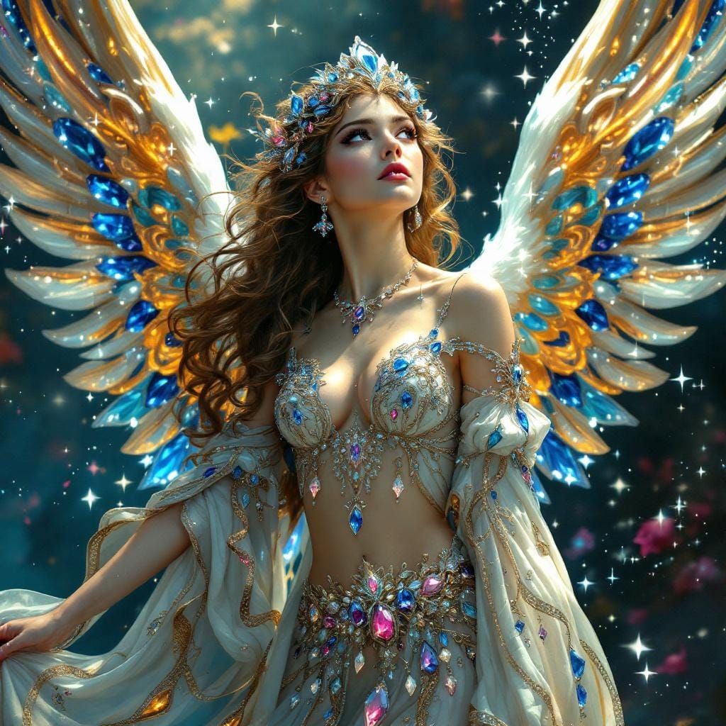 Fantasy Angel with Jewels in Art Nouveau Style