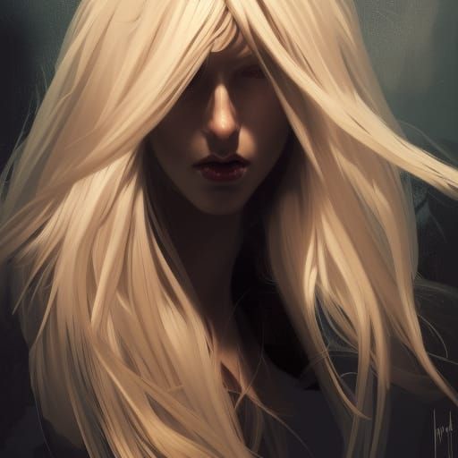 Attractive Vampire with Windswept Hair, Art Nouveau Portrait