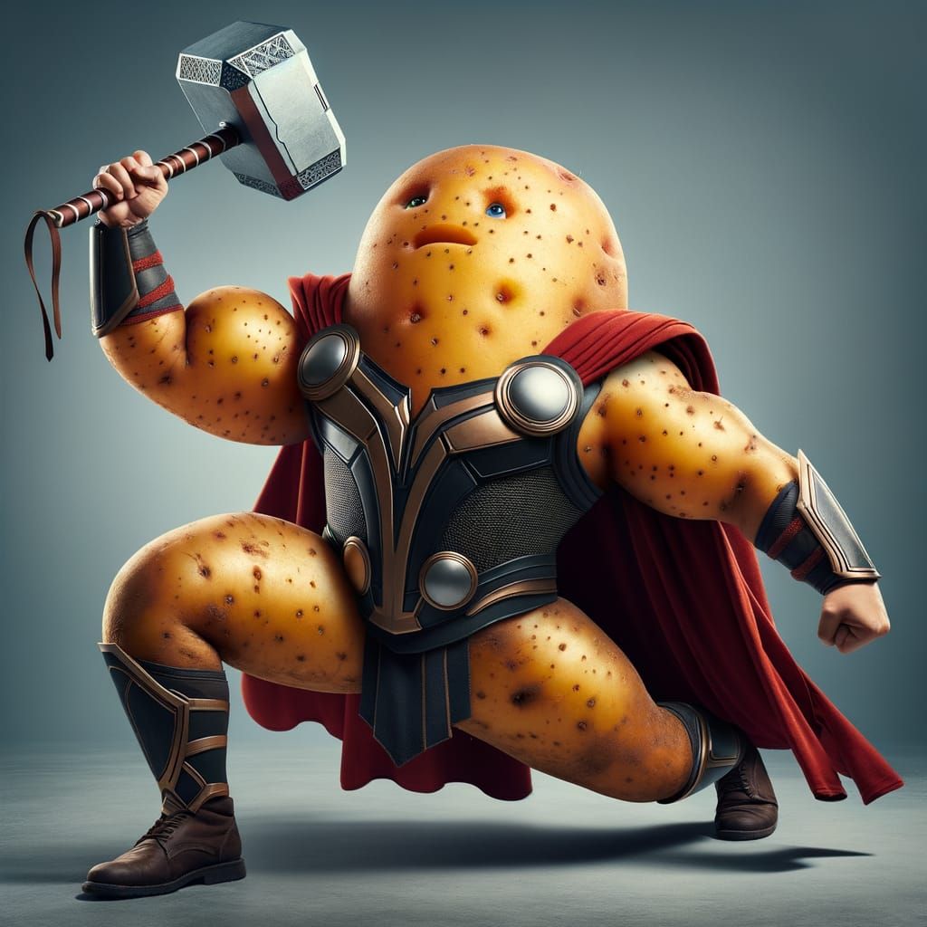 Potato Thunder God Strikes Heroic Pose