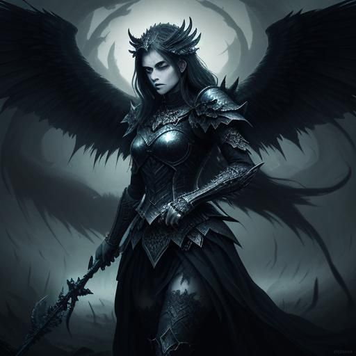Dark Fantasy Valkyrie in Gothic Landscape