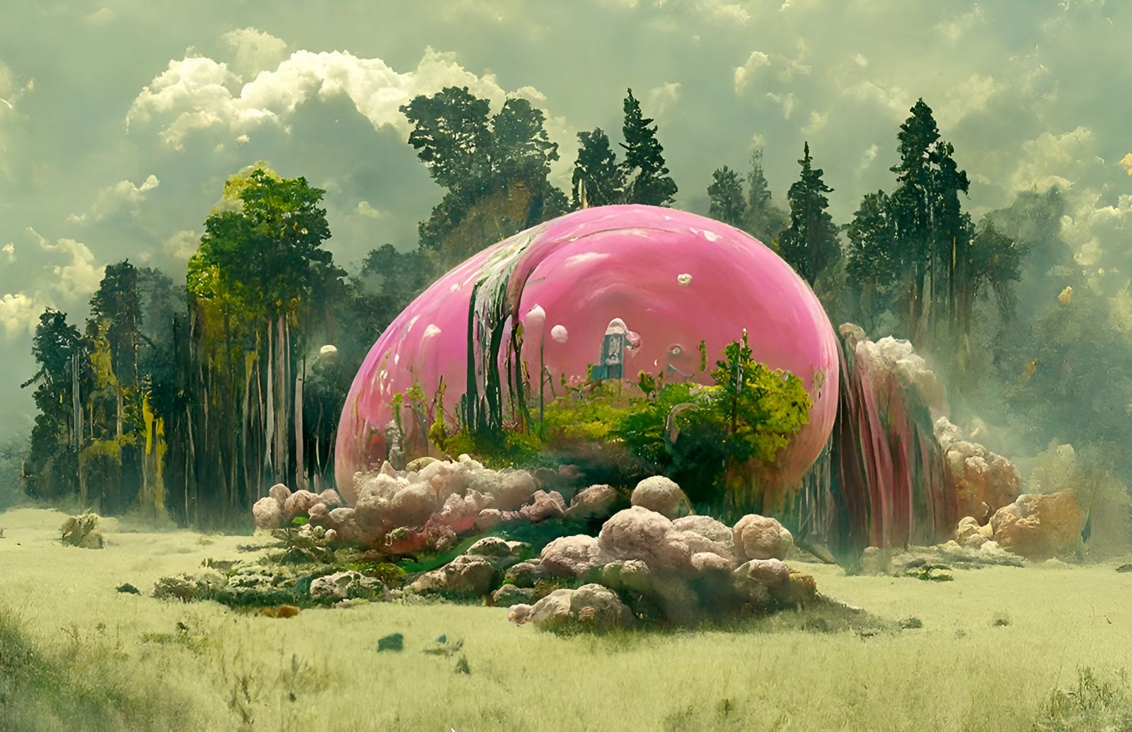 Giant Bubblegum Bubble Dreamscape, Digital Art