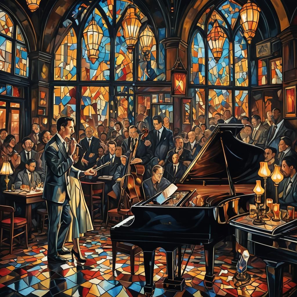 Surreal Jazz Singer in Stained Glass Bar