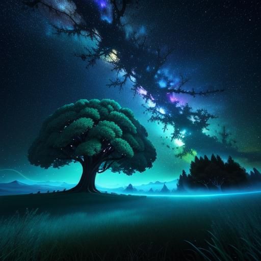 Glowing Tree in Surreal Dreamscape, Digital Art