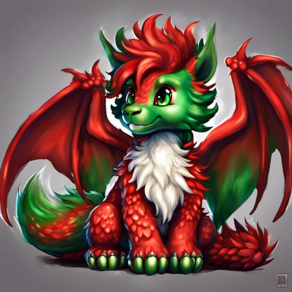 Cute Christmas Dragon with Open Wings