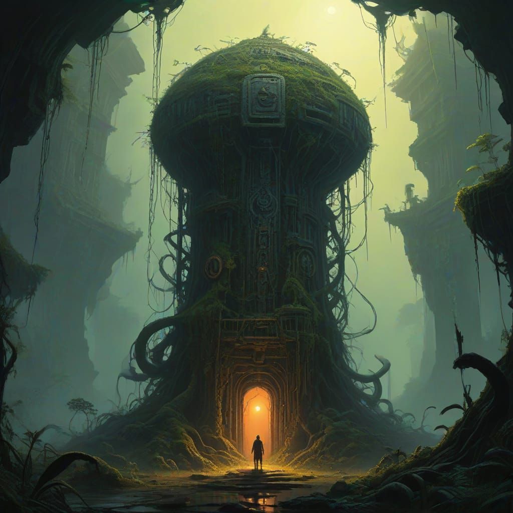 Ancient Moss-Covered Automaton in Jungle Temple