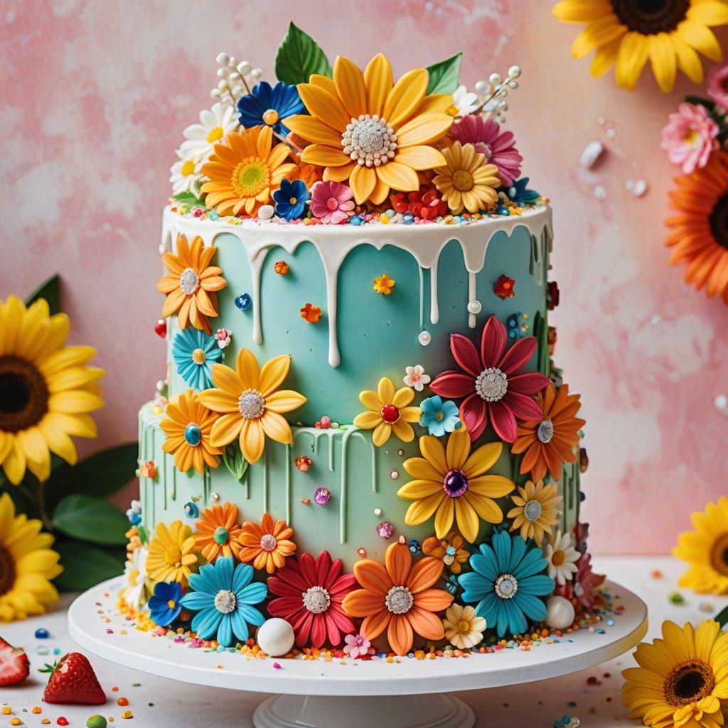 Colorful Summer Cake Decorated with Jewels and Gems
