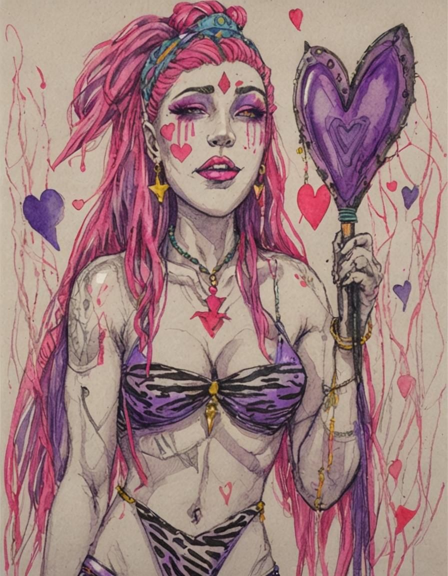 Warrior Princess with Heart on Spike: Pen and Ink