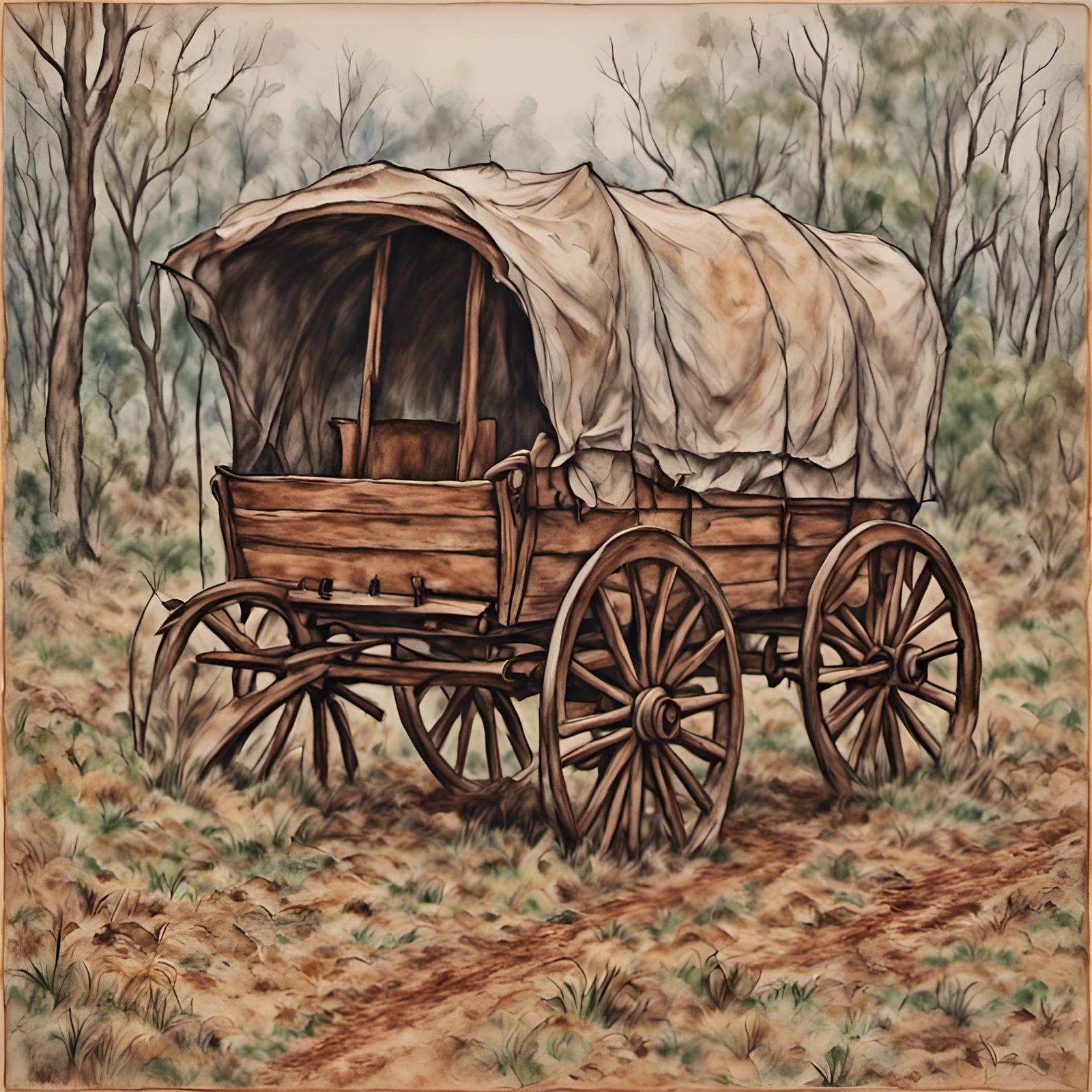 Wagon Rendered in Crayon Wax Style