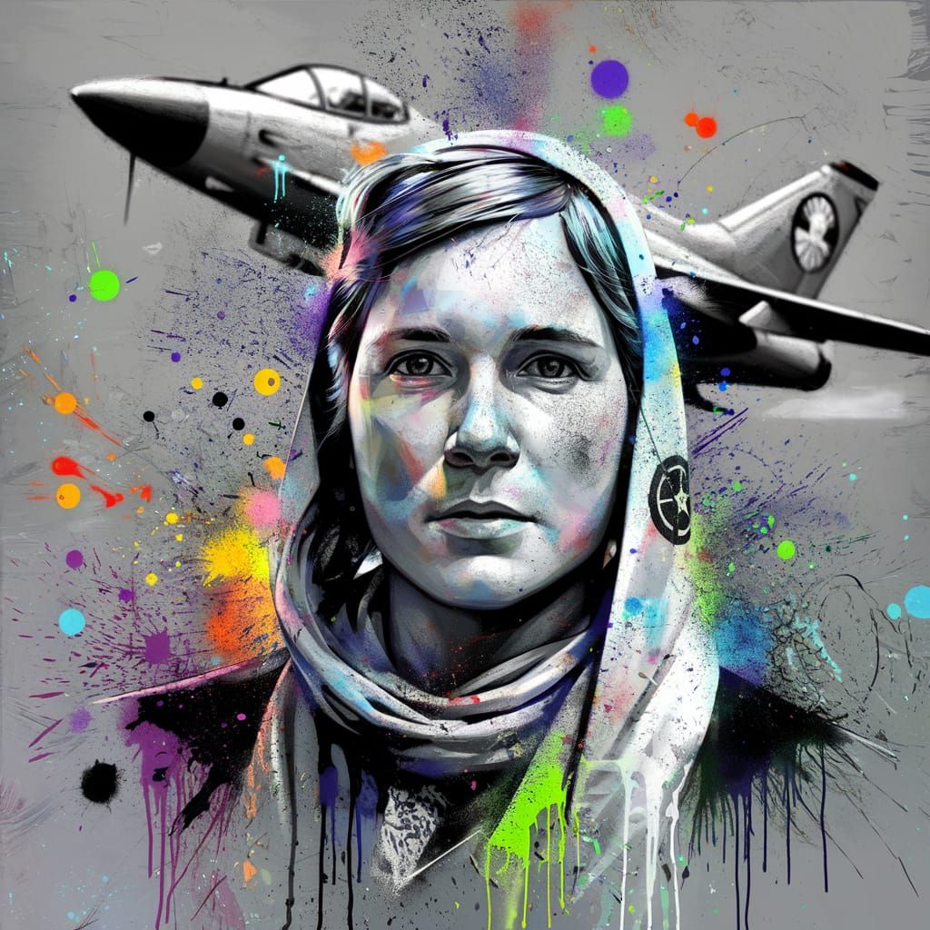 Colorful Graffiti Portrait of Amelia Earhart