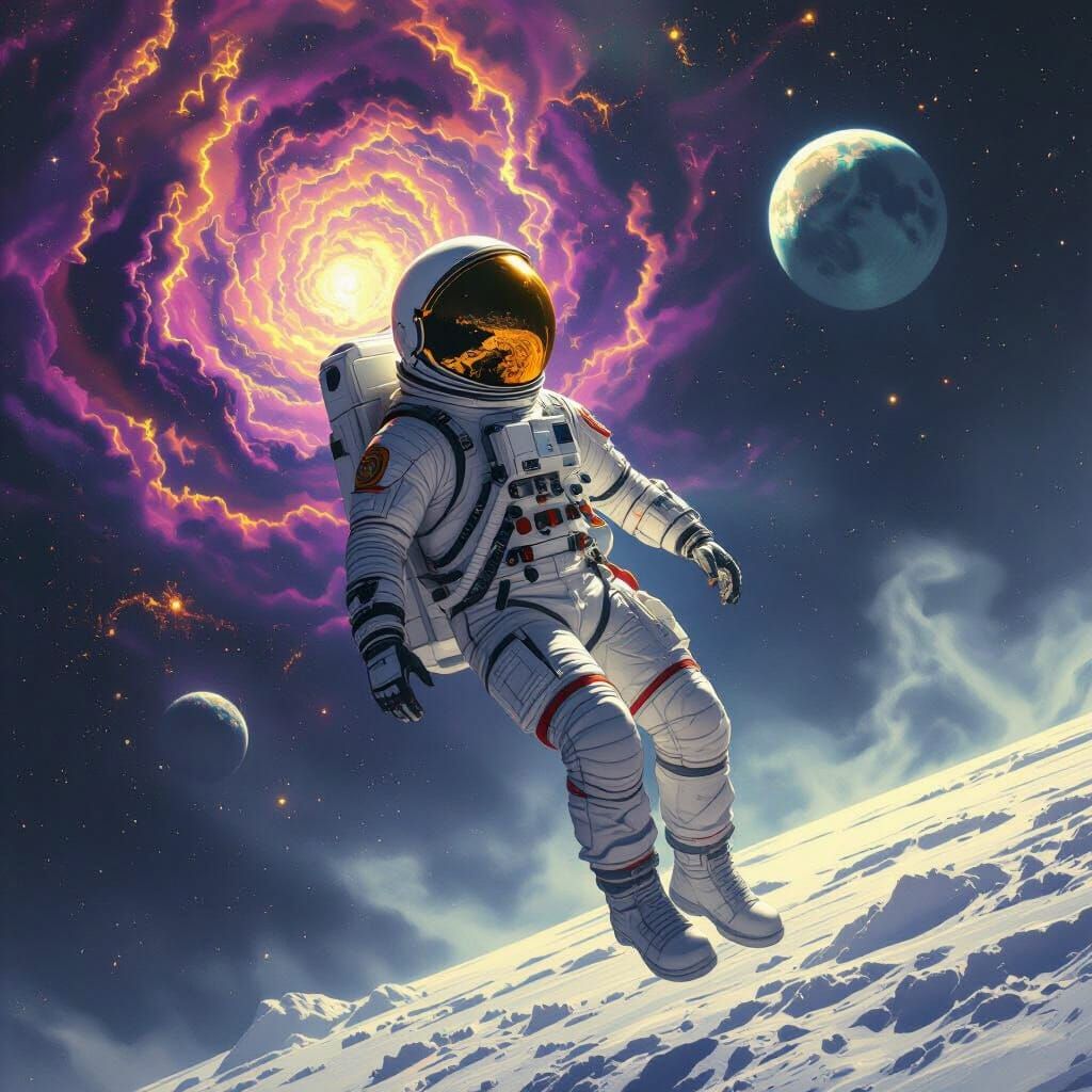 Astronaut in Surreal Space Amidst Cosmic Horror