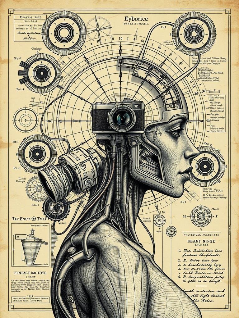 Female Cyborg Anatomy in Da Vinci Style