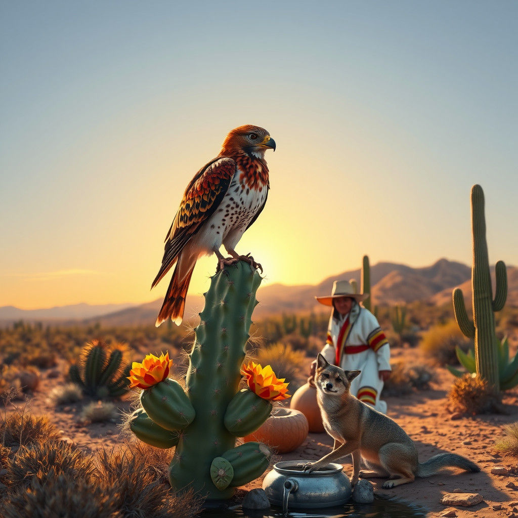 Hawk and Mexican Scene in Pop Art Style