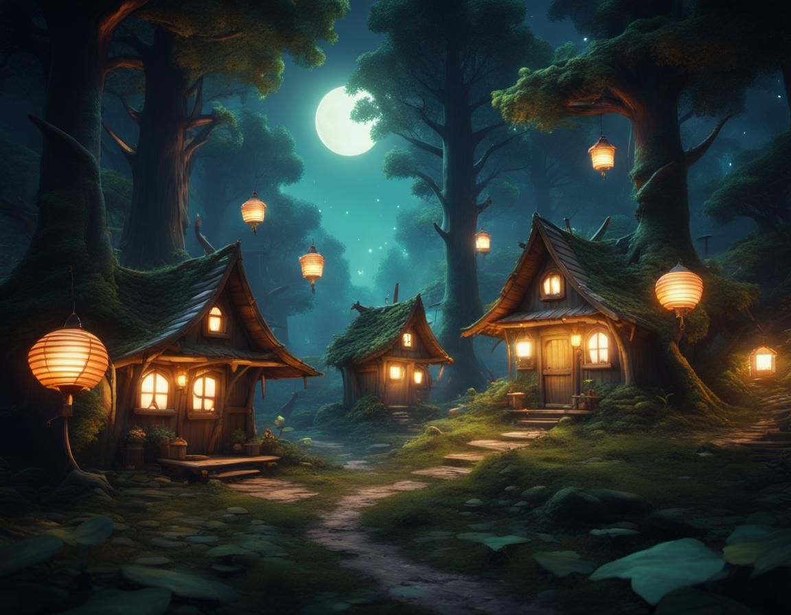 Magical Forest at Night: A Radiant Fantasy