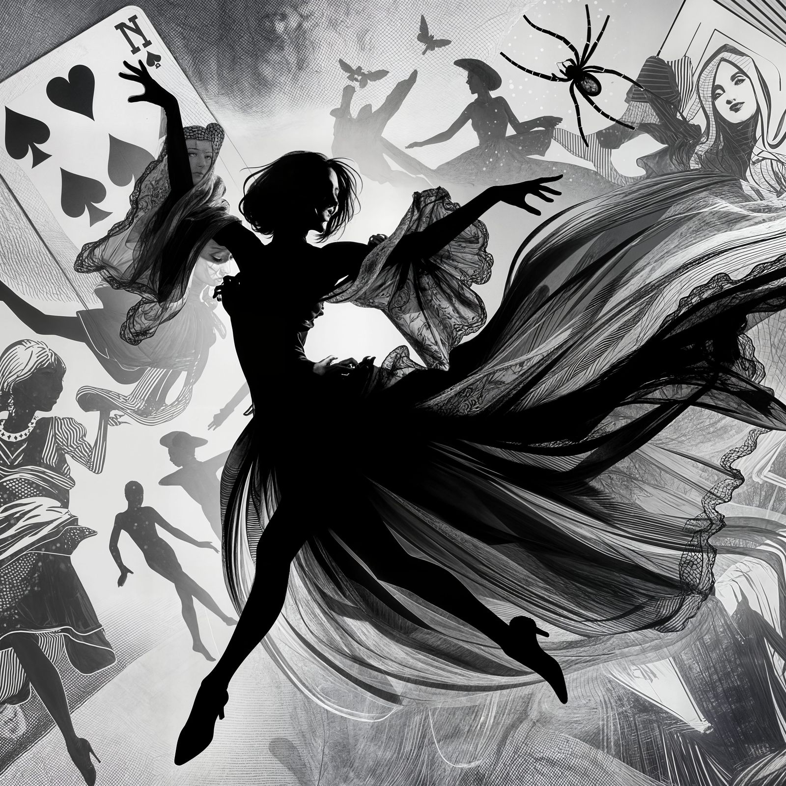 Gothic Victorian Illustration of a Floating Figure