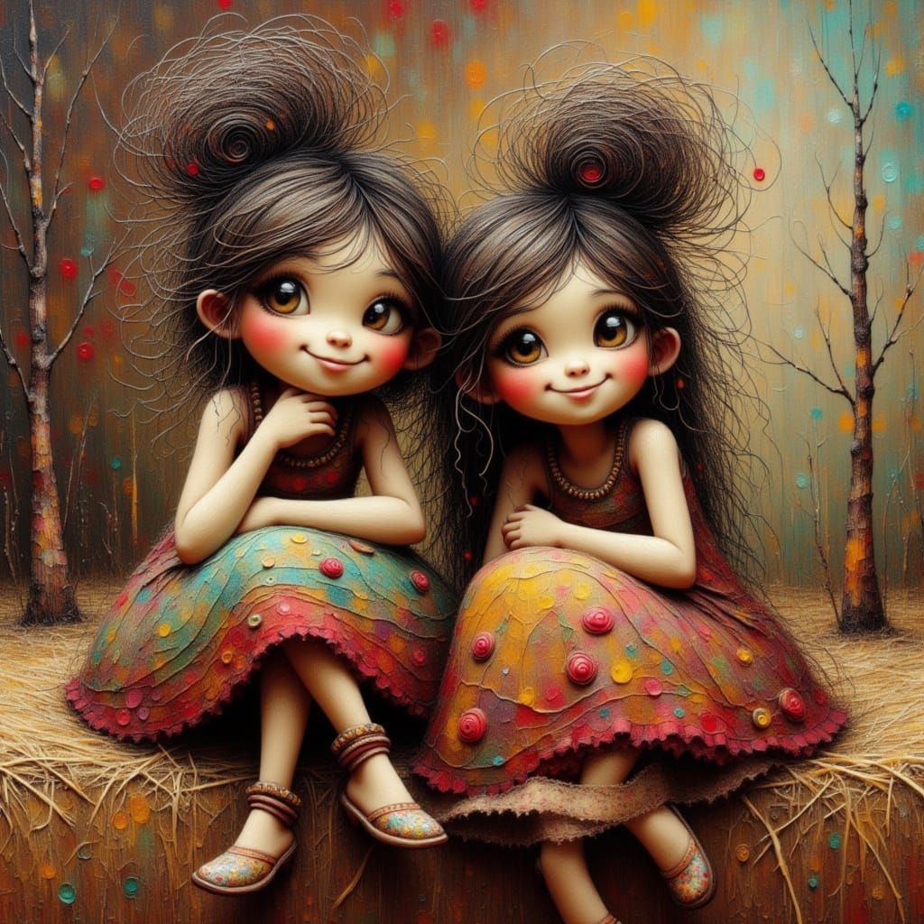 Boho Girls Making Silly Faces on Hay Bale