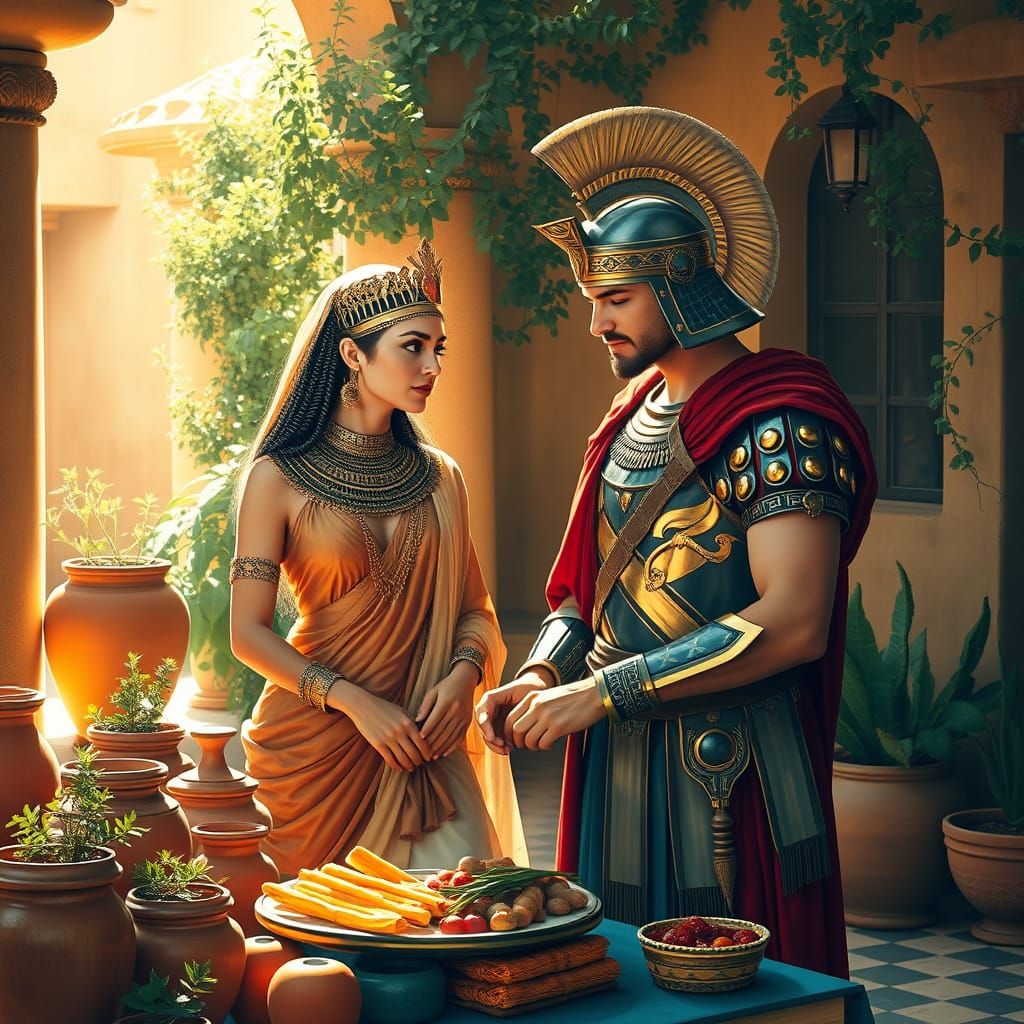 Ancient Royal Couple Prepare a Lavish Feast in a Sun-Drenche...