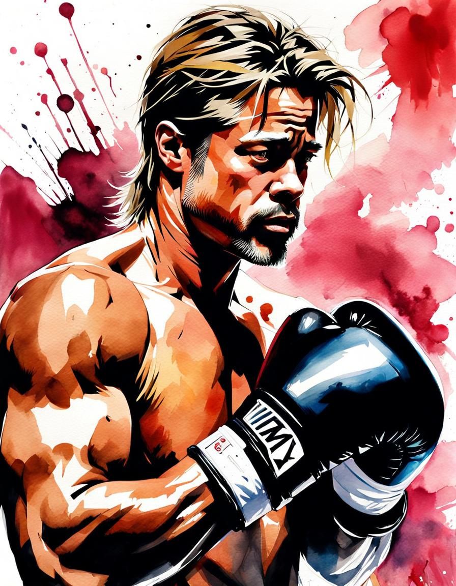 Brad Pitt Watercolor Boxer