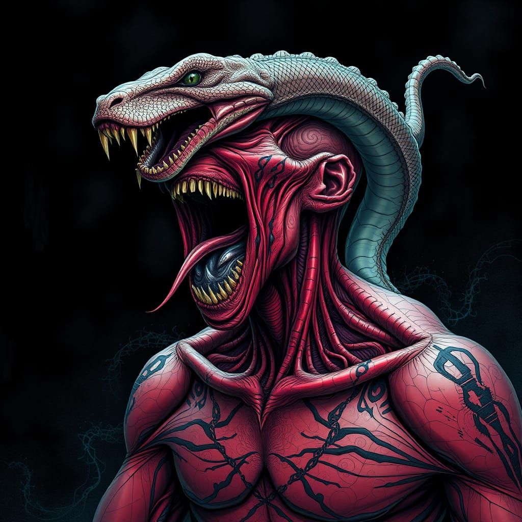 Anguished Serpent Man in Giger Style