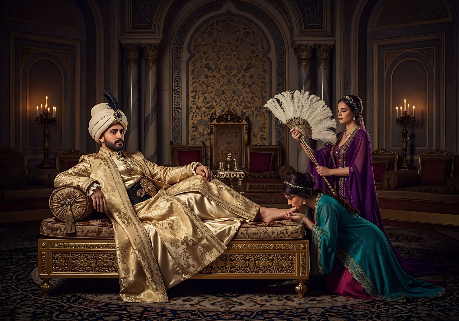 Opulent Ottoman Sultan in Harem Throne Room