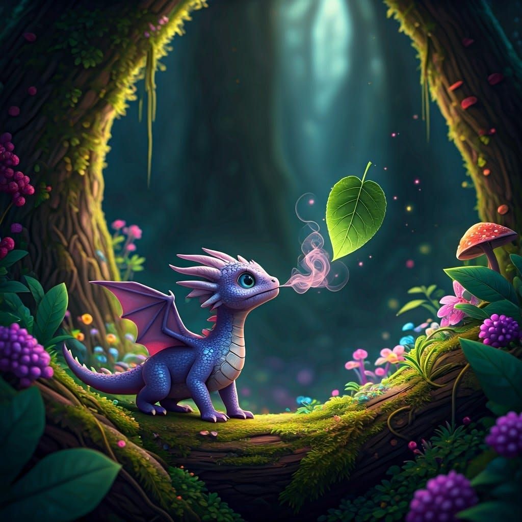 Dreamlike Dragon Amidst Enchanted Forest