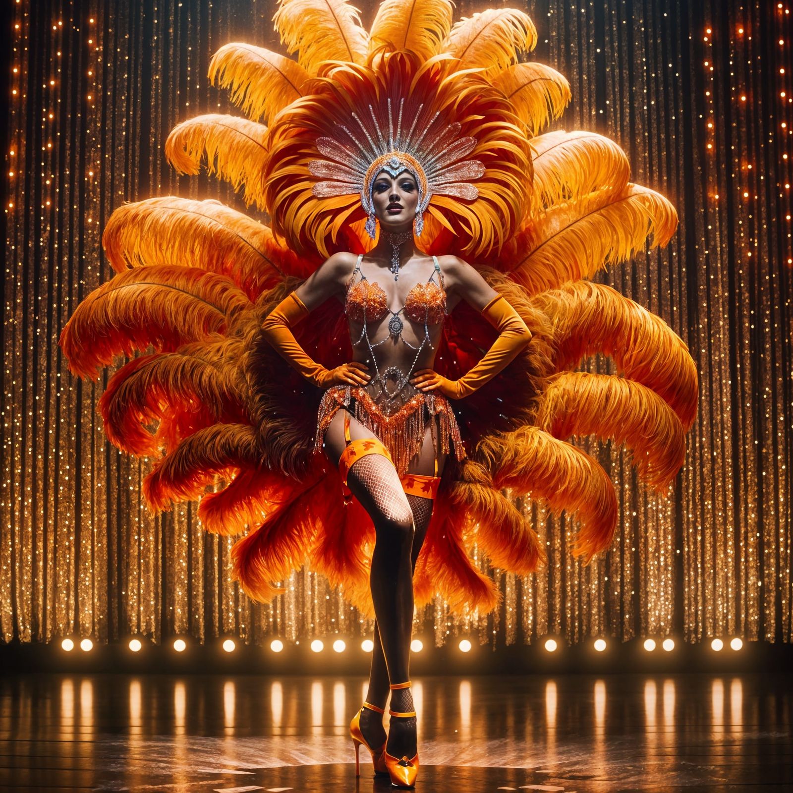 Neon Cabaret Dancer's Sparkling Performance