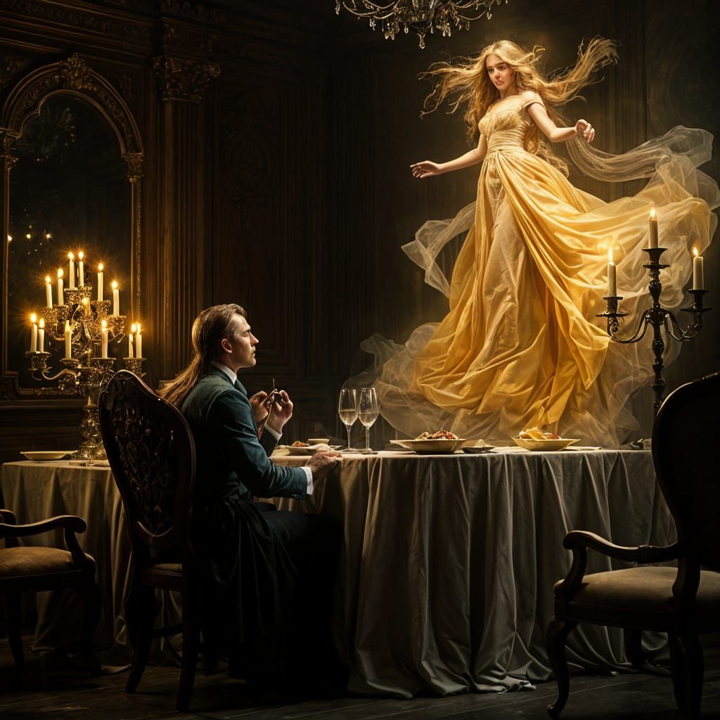 Ethereal Apparition at Dinner, Baroque Oil Painting