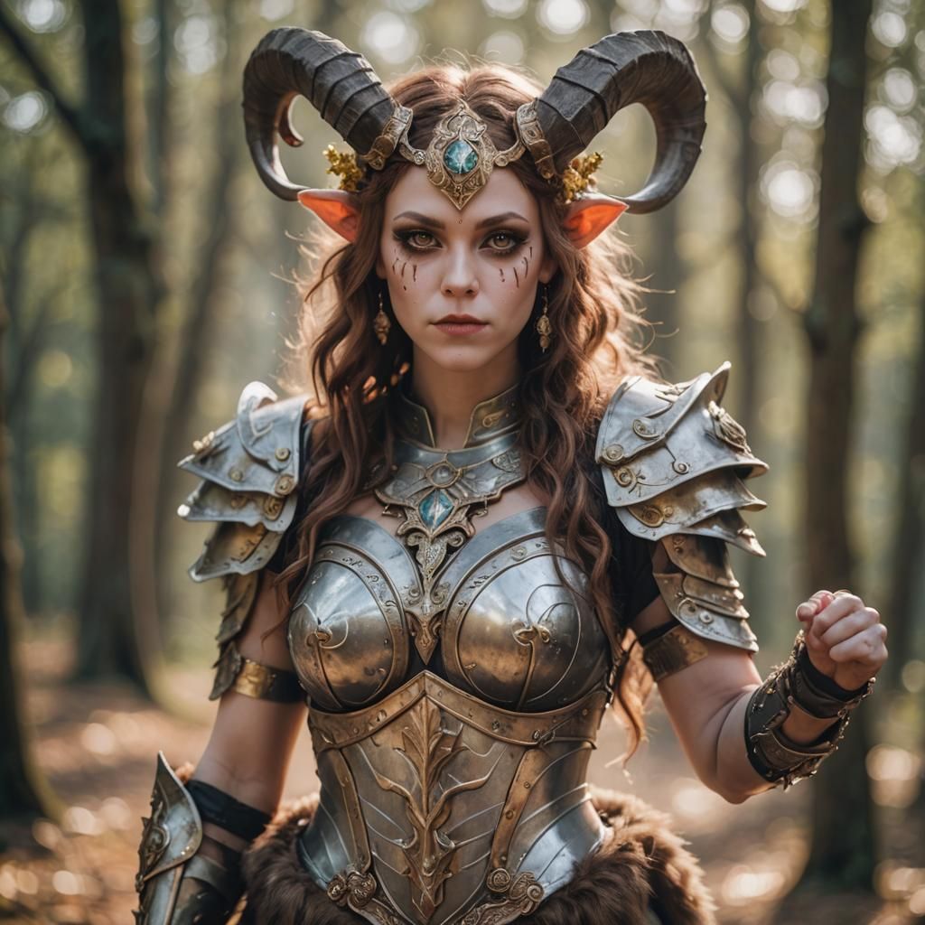 Armored Satyr Priestess in Natural Lighting