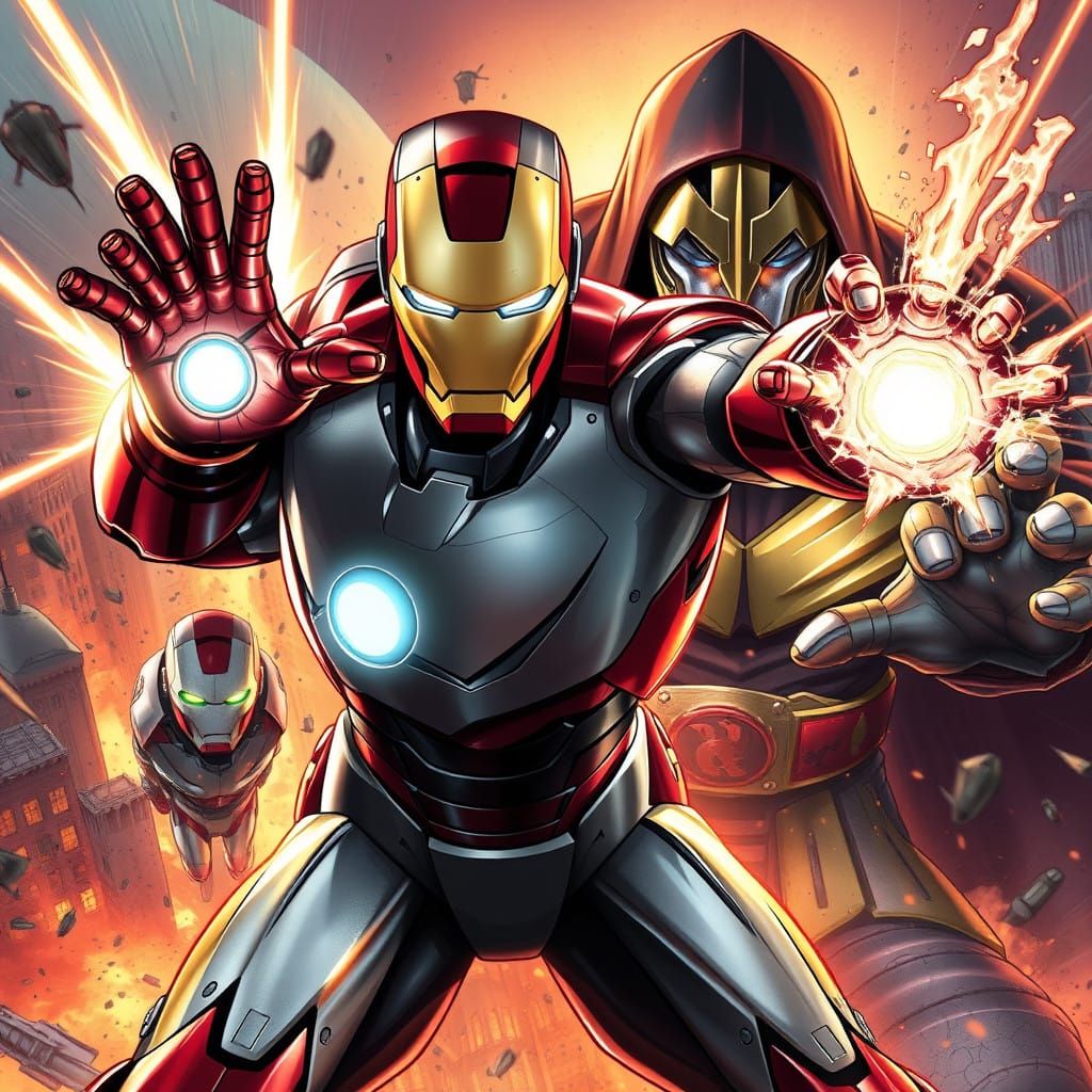 Ironman Battles Dr Doom in Epic Comic Book Art