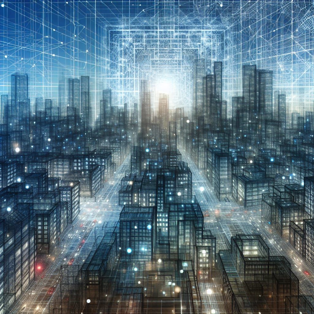 Futuristic Cityscape Evolving with Geometric Patterns