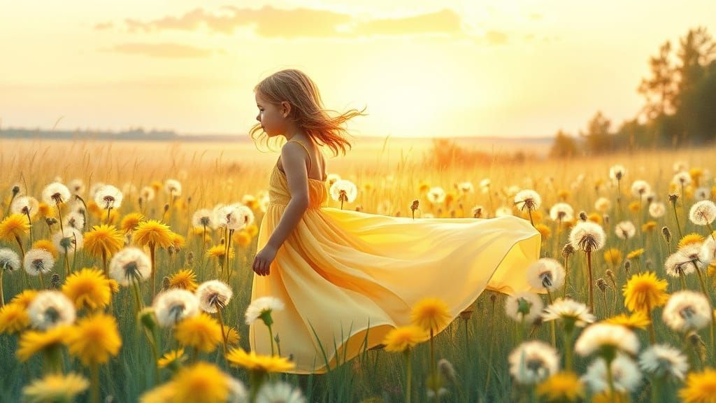 Whimsical Dandelion Fields in Michigan at Sunset