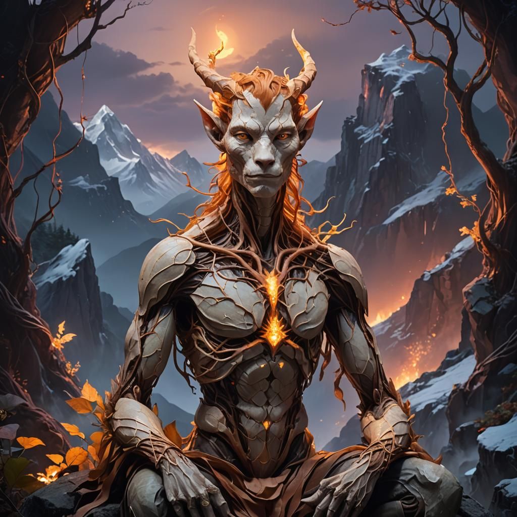 Ginger Humanoid in Mystical Landscape